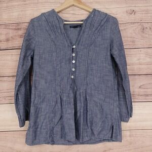 Gap Blouse Womens S‎ Blue Henley Long Sleeve Chambray Tunic Pullover 100% Cotton